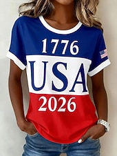  Ziua Independenței Americane Pentru femei Tricou Imprimeu Grafic Steag Scrisă Stilat Clasic Casual Manșon scurt Stil Nautic Topuri obișnuite Zilnic Albastru piscină Alb Roșu-aprins Albastru celest