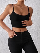 voordelige Gewone Tank-Dames Blouse Hemdje Tanktop Blote rug Effen Sexy Casual Mouwloos Bandje Croptops Dagelijks Feestdagen Uitgaan Zwart Wit Rood Oranje Bruin Zomer Lente