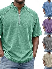 levne základní trička-SoftFade™ Pánská košile 100% bavlna s kyselinovým praním tričko krátký rukáv stojáček léto jaro jednobarevný texturovaný vintage streetwear ležérní zipová vybledlá základní ležérní domácí ulice