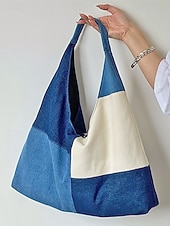 ieftine Genți Totes-geantă hobo pentru femei din denim, model patchwork, capacitate mare, perfectă pentru vacanță și uz zilnic casual