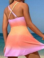 preiswerte Schwimmresse-Damen Badeanzug Einteiler Badeanzugkleid Bademode Bauchkontrolle Hohe Taille Schlank Rückenfrei Elegant Urlaub Ombre V Ausschnitt Ärmellos Badeanzüge