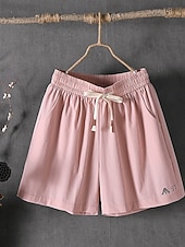 baratos Bermudas-Mulheres Bermudas chinês Calção Shorts de verão Férias Moda Roupa de rua Comprimento do joelho Cintura Alta Tecido Com Cordão Bolsos Cintura elástica Respirabilidade Confortável Sem Elasticidade