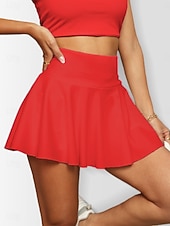 cheap Athletic Shorts-Women's Tennis Skirt Fashion Casual Above Knee Mid Rise Skirts Plain Pleated 2 in 1 Micro-elastic Street Going out Black White Yellow Wine Summer