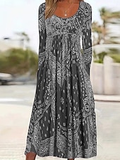 abordables Robes Floraux Imprimés-Femmes Robe Midi Robe Décontractée Élégant Mode Moderne Extérieur Vacances Sortir Coupe régulière Uni manche longue Col ras du cou Bleu Rouge Gris Été Printemps