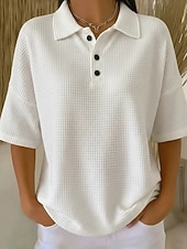  בגדי ריקוד נשים חולצת וופל צבע אחיד אלגנטית פעיל חופשה חצי שרוול צווארון V חולצות ארוכות יומי בָּחוּץ לבוש רחוב לבן אודם כחול סקיי כתום שחור קיץ אביב סתיו