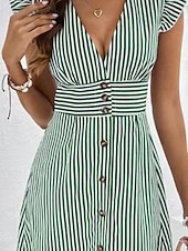 cheap Stripe&amp;Geometric Dress-Women's Mini Dress A Line Dress Summer Dress Casual Daily Regular Fit Striped Short Sleeve V Neck Black Yellow Pink Green Summer Spring