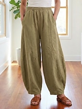 billiga Premium Linnekollektion-Dam Byxor av linne i bomull Kinesiska Sommarbyxor underbyxor Semester Streetwear Grundläggande Fullängd Medium Midja Slät Ficka Elastiskt midjeband Bekväm Komfort Microelastisk Dagligen Utomhus Gata