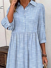 voordelige Strepen- en geometrische jurk-Dames Maxi-jurk Shirtjurk Casual jurk Elegant Modieus Modern Buiten Vakantie Uitgaan Normale pasvorm Gestreept 3/4 mouw Overhemdkraag blauw Zomer Lente