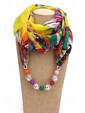 billiga Halsdukar för kvinnor-Damhalsband i bohemisk chiffong, mjuk polyesterhalsduk med blommönster och pärlhänge, lätt modeaccessoar för kvinnor, perfekt för vardagskläder, semester och resor.