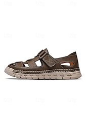 baratos Homens-Sandálias masculinas de couro sintético para uso externo, com design respirável, ideais para férias de verão e passeios casuais.