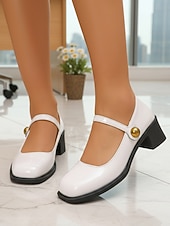 Недорогие Туфли Мэри Джейн-Женские красные туфли-мэри-джейн на устойчивом каблуке — удобные лакированные туфли на среднем каблуке из искусственной кожи с регулируемым ремешком для работы в офисе, делового повседневного стиля и ежедневных поездок на работу.