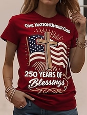  Den nezávislosti Americký výroční Patriotic Dámské tričko Tisk Grafika Americká vlajka Vintage Stylové Klasické Krátký rukáv Kulatý krk Běžné Top Daily Víkend Modrá Bílá Červená