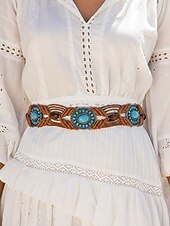 halpa Naisten vyö-Naisten boheemi vahanurmivyö turkooseilla kivikoristeilla, säädettävä punottu vyö, monivärinen vintage-tyylinen asuste naisille, täydellinen jokapäiväiseen käyttöön, lomalle, rannalle ja lomakohteeseen