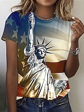  День независимости США Жен. Футболка С принтом Графика Флаг Стиль Классика На каждый день С короткими рукавами Вырез под горло Круглый вырез Обычные топы Повседневные Синий Черный Красный Лето Весна