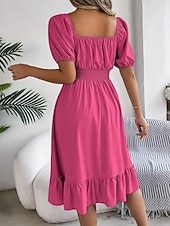 economico Vestito bianco-Per donna Mini Abito Abito a trapezio Abito Estivo Casual Quotidiano Vestibilità regolare Semplice Manica Corta Collo quadrato Blu Nero Rosa Marrone chiaro Estate