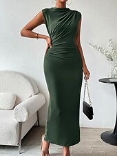 preiswerte Einfaches Kleid-Damen Maxikleid Abschlussballkleid Partykleid Freizeitkleid Cocktailkleid Elegant Mode Modern Outdoor Abendgesellschaft Party Normale Passform Einfach Ärmellos Hoher Ausschnitt Schwarz Burgunderrot