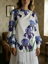 cheap Floral Blouses-Women's Shirt Casual Shirt Blouse Print Floral Graphic Bohemia Stylish Classic Long Sleeve Asymmetrical Regular Tops Daily Holiday Going out Pink Wine Purple Orange Summer Spring