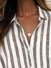 economico Camicie-Per donna Camicie effetto lino Blusa Camicia in finto lino Bottoni Stampato A righe Elegante Casual Mezza Manica Colletto a Camicia Top Regolari Quotidiano Blu Nero Giallo Rosa Verde Estate Primavera