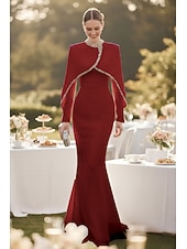  A-Linie bodenlang Formelles Kleid Abendkleid Abendkleid Elegant Vintage Langarm Hochkragen Hochzeit formell mit Kristallen Perlenstickerei