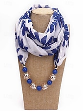 billiga Halsdukar för kvinnor-Damhalsband i bohemisk chiffong, mjuk polyesterhalsduk med blommönster och pärlhänge, lätt modeaccessoar för kvinnor, perfekt för vardagskläder, semester och resor.
