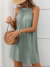 abordables Vestido blanco-Mujer Mini vestido Vestido informal Vestido de verano Elegante Moda Moderno Exterior Vacaciones Noche Ajuste regular Plano Sin Mangas Cuello halter Negro Blanco Verde Claro Rosa Verano Primavera