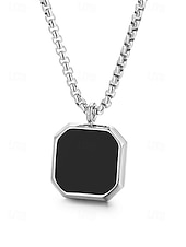 preiswerte Herrenschmuck-Schwarze Herren-Halskette mit quadratischem Anhänger aus Edelstahl – minimalistisches, geometrisches Ketten-Schmuckstück in Gold, Silber und Schwarz, modisches Accessoire für Alltag, Business Casual und Urlaub