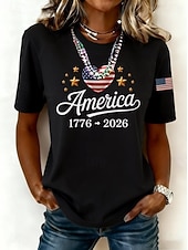  Ziua Independenței Americană Aniversare Patriotic Femei Tricou Print Grafic Litera Steag American Vintage Șic Clasic Manșon Scurt Gât Regulamentar Topuri Lungi Zilnice Albastru Negru Alb Albastru