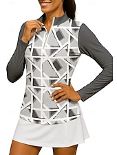 preiswerte Damenbluse-Damen Geometrisch Shirt Sporthemd Golf-Poloshirt Tennis Shirt Langarm Reißverschluss Blumen UPF50+ UV-beständig Hohe Elastizität Feuchtigkeitsableitend Atmungsaktiv Tennis Golfspiel Pickleball