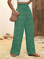  Dam Brett skaft Långbyxor Casual byxor Rak Semester Mode Streetwear Fullängd Hög midja Prickig Ficka Elastisk midja Komfort Bekväm Oelastisk Elastisk Dagligen Semester Gata Svart Rubinrött Blå Grön