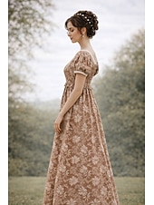 preiswerte Kleid-Retro Vintage Mittelalterlich Renaissance Bodenlang Kleid Ballkleid Kleid im Regency-Stil Puffärmel / Ballon Jacquard Blumen Kostüm Damen Halloween Karneval Abschlussball Hochzeit Maskerade Erwachsene