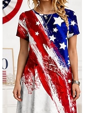  Ημέρα Ανεξαρτησίας Αμερικανική Επέτειος Πατριωτική Γυναικεία Μίντι Φούστα Φόρεμα Τύπος Μπλούζας Καλοκαίρι Καθημερινό Επίσημο Κανονική εφαρμογή Λουλούδια Αφηρημένες Αστέρια και Ράβδοι