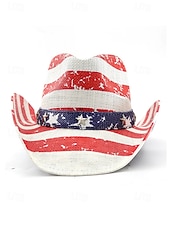 levne Příslušenství-250. výročí Spojených států pánský slaměný westernový klobouk s potiskem vlastenecké vlajky prodyšný tkaný fedora styl v několika designech festivalové prázdninové a volnočasové nošení