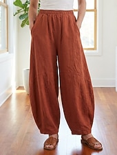 billiga Premium Linnekollektion-Dam Byxor av linne i bomull Kinesiska Sommarbyxor underbyxor Semester Streetwear Grundläggande Fullängd Medium Midja Slät Ficka Elastiskt midjeband Bekväm Komfort Microelastisk Dagligen Utomhus Gata