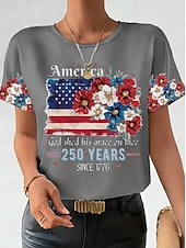 economico Magliette Giorno dell’Indipendenza-Giorno dell'Indipendenza Anniversary Americano Maglietta Patriottica da Donna Stampa Grafica Lettera Bandiera Americana Vintage Elegante Classica Manica Corta Collo Tondo Regolare Top Giornalieri Blu