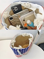  Verenigde Staten 250e Verjaardag Dames Canvas Amerikaanse Vlag Tote Bag Grote Capaciteit Rits Top Schouder Handtas met Touwhandvatten Strandvakantie  Dagelijks Casual Gebruik