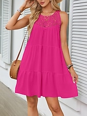economico Vestiti-Per donna Mini Abito Abiti effetto lino Vestito Estivo Abito a trapezio Abito Estivo Vacanza Casual Quotidiano Spiaggia Vestibilità comoda Semplice Senza Maniche All'americana Blu blu navy Nero Bianco