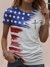  Ημέρα Αμερικανικής Ανεξαρτησίας Γυναικεία Μπλουζάκι Στάμπα Γραφική Αμερικάνικη σημαία Βίντατζ Στυλάτο Κλασσικό Κοντομάνικο Στρογγυλή Ψηλή Λαιμόκοψη Στρογγυλή Λαιμόκοψη Κανονικά μπλουζάκια