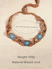 halpa Naisten vyö-Naisten boheemi vahanurmivyö turkooseilla kivikoristeilla, säädettävä punottu vyö, monivärinen vintage-tyylinen asuste naisille, täydellinen jokapäiväiseen käyttöön, lomalle, rannalle ja lomakohteeseen