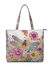 お買い得  旅行用バッグ-女性用ポリエステルトートバッグ、大容量、ジッパー開閉、トンボプリント、複数のデザイン、休暇や普段使いに最適