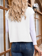 cheap Vest-Women's Casual Jacket Comfortable Breathable Zipper Pocket Buttons Casual Plain Casual Vacation Street Daily Wear Zipper Regular Turndown Regular Fit Short Sleeves Outerwear Black White Brown Spring