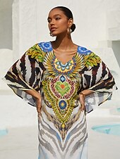 economico abito casual stampato-caftano in chiffon fluido tigrato sfumato