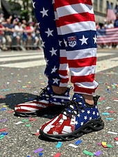 billiga Skor för män-USA:s 250-årsjubileum Herr America atletiska sneakers - USA-flagga tryck lätta löparskor Dämpad sula patriotiska träningsskor för 4 juli firande parader