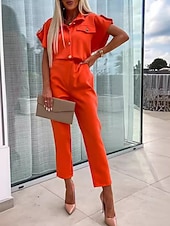 abordables combinaisons décontractées-Femmes Normal Combinaison Actif Couleur Unie Manche Courte Col de chemise Boutons Quotidien Vacances Coupe régulière Noir Fuchsia Orange Été