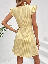 cheap Stripe&amp;Geometric Dress-Women's Mini Dress A Line Dress Summer Dress Casual Daily Regular Fit Striped Short Sleeve V Neck Black Yellow Pink Green Summer Spring