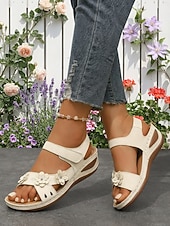 economico Sandali Piani-sandali con zeppa floreali marroni da donna - soletta morbida e ammortizzata, scarpe comode traspiranti con punta aperta, stile boho casual per passeggiate, viaggi, vacanze estive, attività