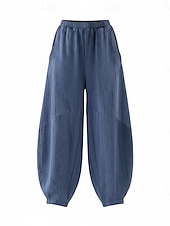 cheap Premium Linen Collection-Women's Linen Bloomers Trousers Mid Waist Full Length Drawstring Pocket Vacation Blue Violet Green Summer Fall