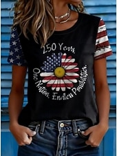  Americký den nezávislosti Dámské Tričko Tisk Grafika Americká vlajka Vinobraní stylové Klasické Krátký rukáv Tričkový Kulatý Dlouhé topy Denní Víkend Vodní modrá Bílá v modrá Černá Léto Jaro Podzim