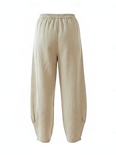 preiswerte Premium-Leinen-Kollektion-Damen-Leinenhose aus 70 % Leinen, weites Bein, Chino-Stil, Sommerhose, Urlaubshose, Streetwear, Basic, lange Länge, mittlere Bundhöhe, schlicht, Tasche, elastischer Bund, bequem, komfortabel, nicht elastisch, für Alltag, Outdoor, Straße, Bordeauxrot, Azur