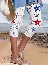 זול -בגדי ריקוד נשים מכנס שלושת רבעי חותלות סגנון רחוב בסיסי יום יומי אורך עגל מותניים גבוהיםPantsיום העצמאות האמריקאי גראפי כוכב מדפיס קומפורט רך נוח סטרצ'י (נמתח) יומי בָּחוּץ חופשה לבן קיץ אביב גזרה צרה