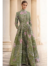 رخيصةأون فستان سهرة على شكل A-A-الخط طول الأرض فساتين السهرة أنيق عتيق كم طويل رقبة عالية زفاف رسمي نايلون مع انقسام جيبة